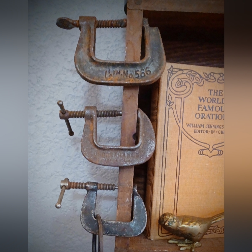 Vtg Small Clamps Tools Steampunk Shadowbox Rustic Farmhouse Decor
